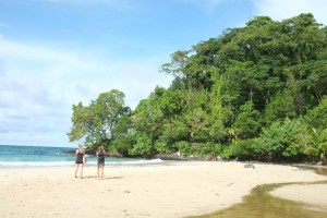 Two girls on remote jungle island setting