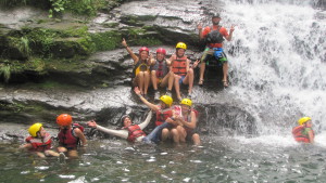 Rafters at base of waterfall