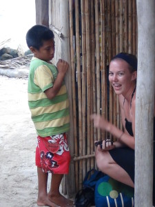 Foreigner playing with indigenous Kuna boy